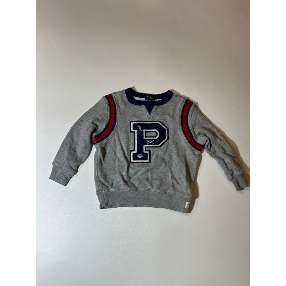 Polo Ralph Lauren Sweatshirt Toddler 4T Gray Excellent Varsity Chenille P Patch